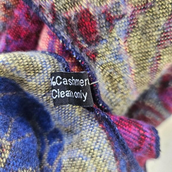 Cashmere Reversible Wrap Shawl Hands-Free Shoulder Loop Blue/Green + Purple/Cora - Picture 5 of 10